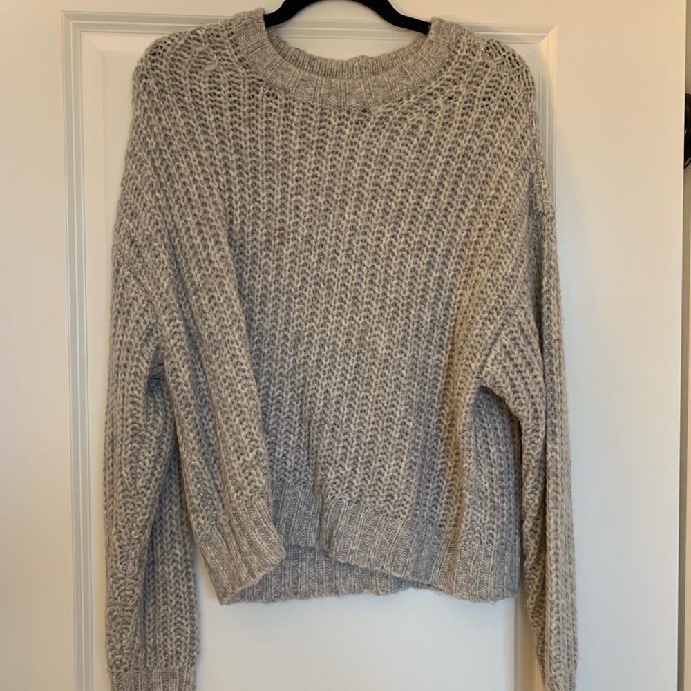 American Eagle Waffle Knot Gray Sweater